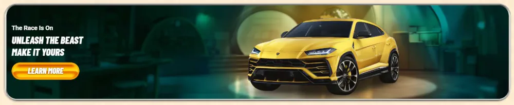 Bannière promotionnelle de SUV de luxe "Unleash the Beast" Vegasino